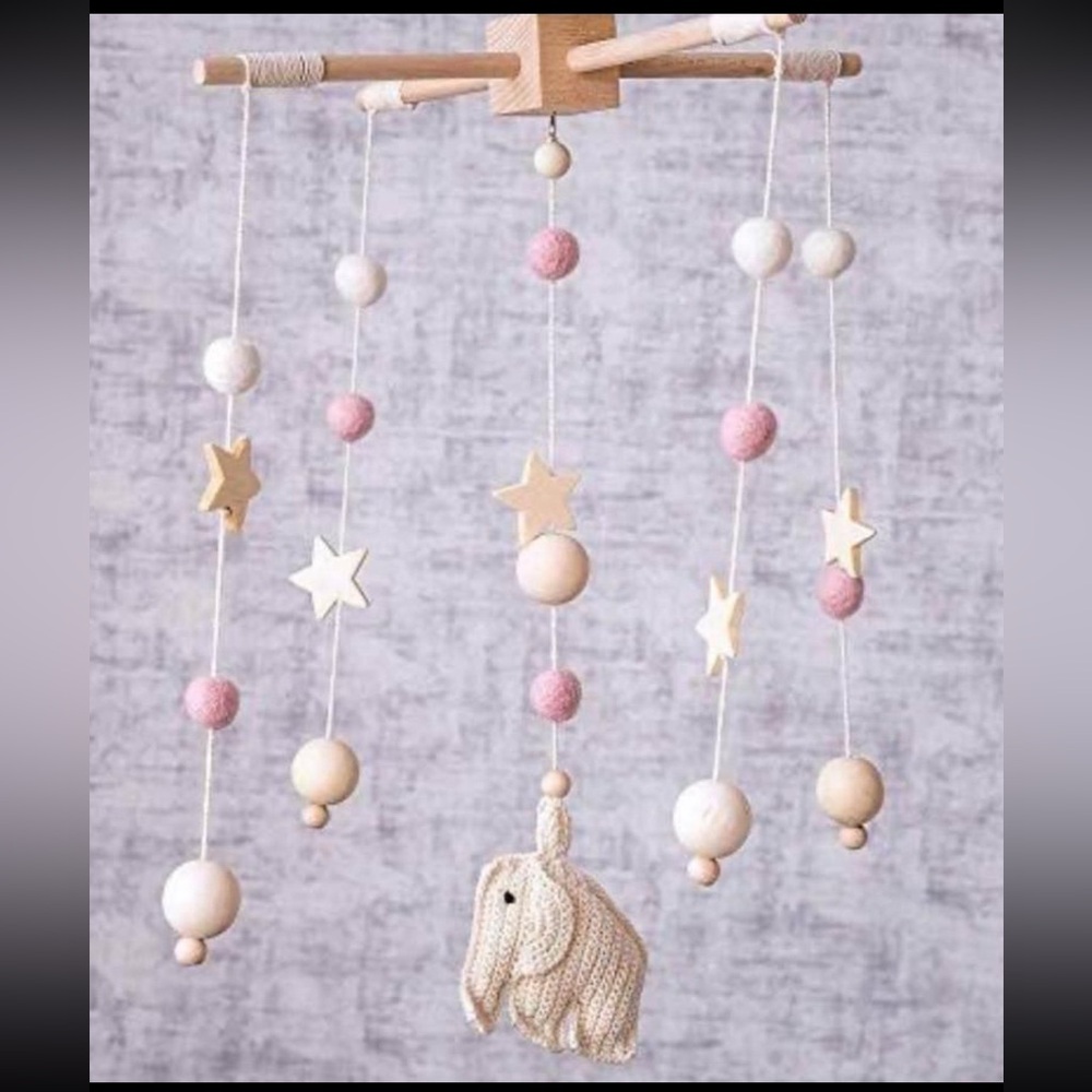 New Felt Knit Pink Elephant Nursery Mobile